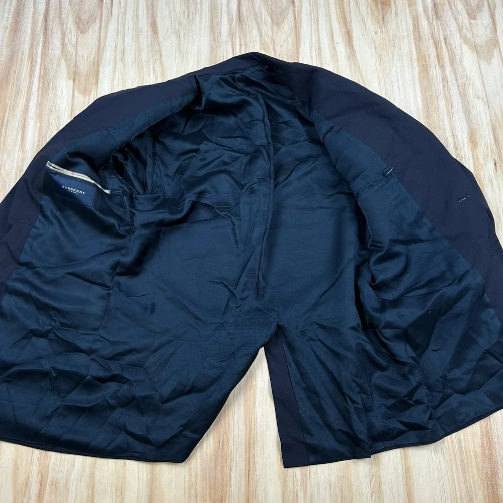 Burberry London Kensington Men 40 Short Navy Blue Wool Solid Blazer‎ Coat